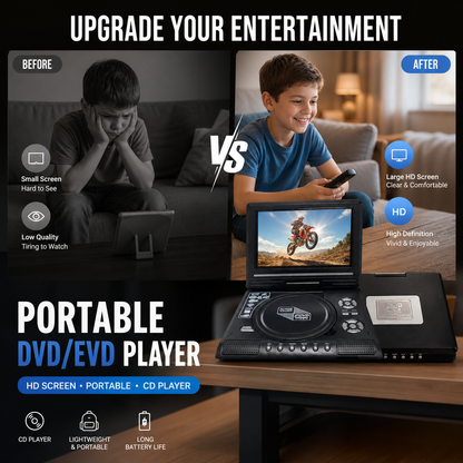 📺 7,8" HD Tragbarer DVD/EVD-Player – Großer Bildschirm, wiederaufladbar & kompatibel mit DVD/CD/USB/SD – Ideal für Zuhause & unterwegs 🔥 50 % Rabatt