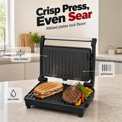 Elektrische Sandwichpresse und Panini-Grill mit 180-Grad-Flachgrill