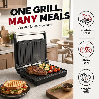 Elektrische Sandwichpresse und Panini-Grill mit 180-Grad-Flachgrill