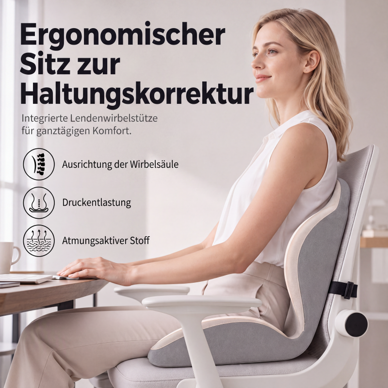 🪑 💆 Ergonomisches Sitzkissen aus Memory-Schaum – Integrierte Rückenstütze, orthopädisch & vielseitig – Ideal für Bürostuhl, Auto & Homeoffice ✨