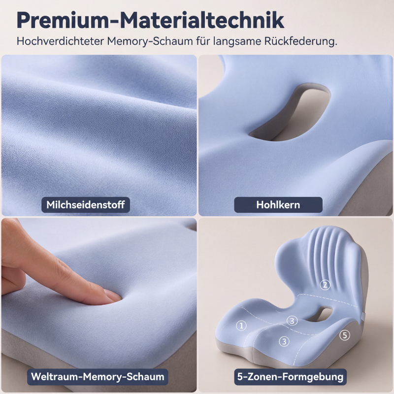 🪑 💆 Ergonomisches Sitzkissen aus Memory-Schaum – Integrierte Rückenstütze, orthopädisch & vielseitig – Ideal für Bürostuhl, Auto & Homeoffice ✨