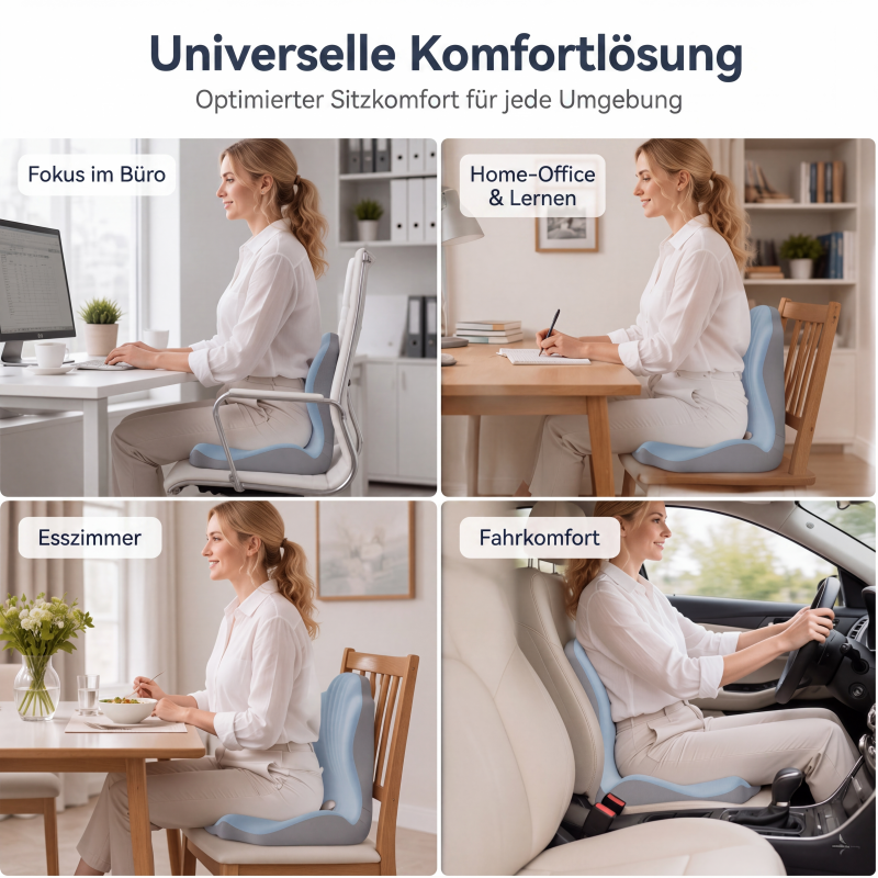 🪑 💆 Ergonomisches Sitzkissen aus Memory-Schaum – Integrierte Rückenstütze, orthopädisch & vielseitig – Ideal für Bürostuhl, Auto & Homeoffice ✨