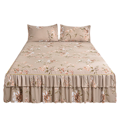 🌸 BEFRISTET ANGEBOT – 50 % RABATT! 3-teiliger, florales Rüschen-Bettrock – Dekoratives Bettwäsche-Set für das Schlafzimmer mit Kissenbezügen ✨