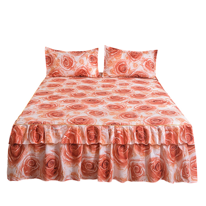 🌸 BEFRISTET ANGEBOT – 50 % RABATT! 3-teiliger, florales Rüschen-Bettrock – Dekoratives Bettwäsche-Set für das Schlafzimmer mit Kissenbezügen ✨