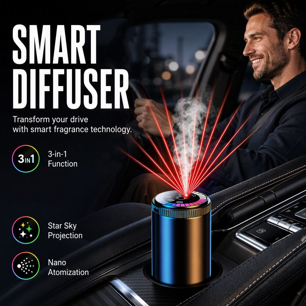 🚗✨ 3-in-1 Auto-Diffuser – 50% RABATT! Duft, LED-Licht & Sternenprojektion – Ultrasonic-Zerstäubung für entspannte Fahrten. 🌟