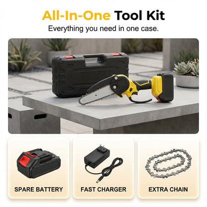 🔥 50 % Rabatt ! Mini-Elektrosäge mit Sicherheitsschloss – Klein, aber kraftvoll! ✋️ Einhandbedienung, Sicherheitsschutz, 48V Akku ⚡ Limitiertes Angebot ⏳