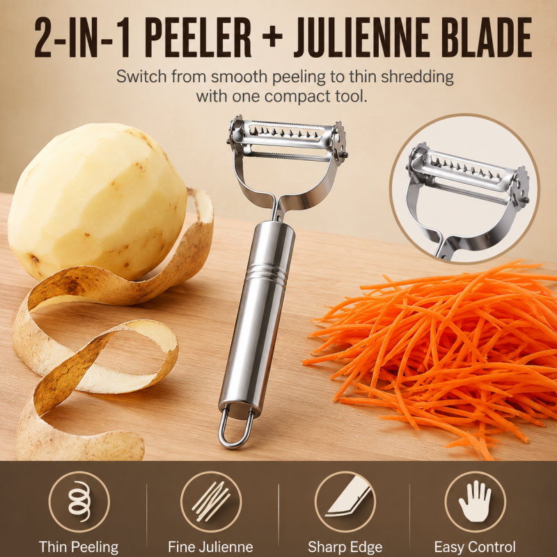 2-in-1 Edelstahl-Schäler und Julienne-Schneider