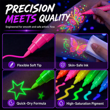 ✨ Glow-Tattoo-Stifte – UV-Neonfarben für Party & Festival, wasserfest & leicht abwaschbar