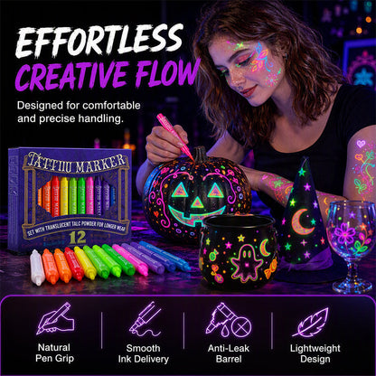 ✨ Glow-Tattoo-Stifte – UV-Neonfarben für Party & Festival, wasserfest & leicht abwaschbar