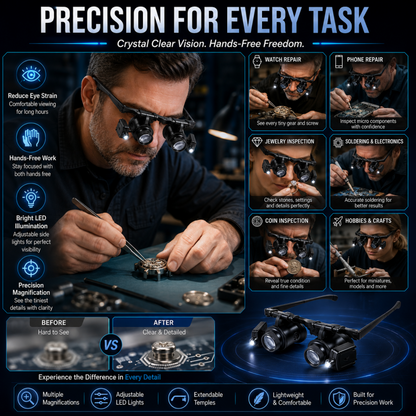 🛠️🔍 Nie wieder müde Augen und schlechte Beleuchtung! Die ultimative 25-fache Vergrößerungsbrille mit einstellbarer Dual-LED-Beleuchtung zeigt Uhren, Schmuck und Elektronik gestochen scharf.