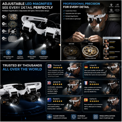 🛠️🔍 Nie wieder müde Augen und schlechte Beleuchtung! Die ultimative 25-fache Vergrößerungsbrille mit einstellbarer Dual-LED-Beleuchtung zeigt Uhren, Schmuck und Elektronik gestochen scharf.