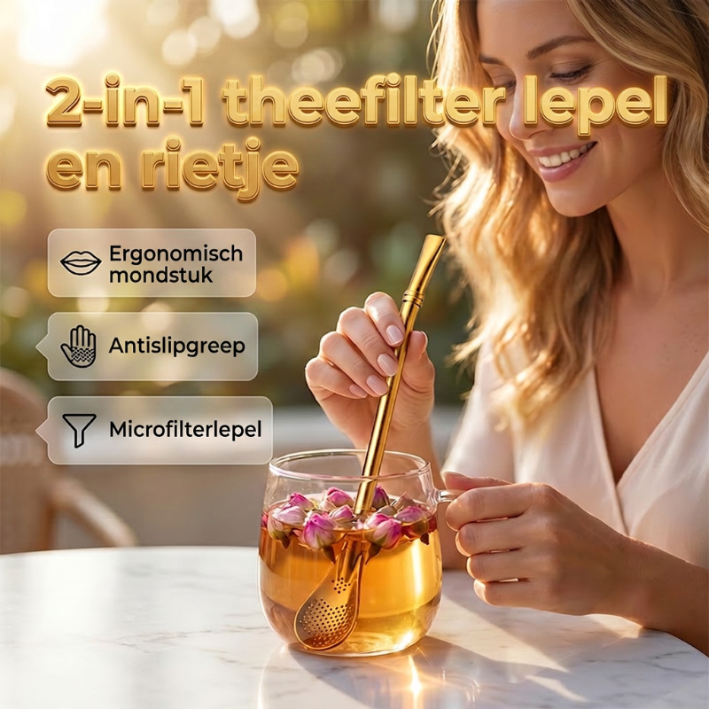 2-in-1-Teefilter, Löffel und Strohhalm