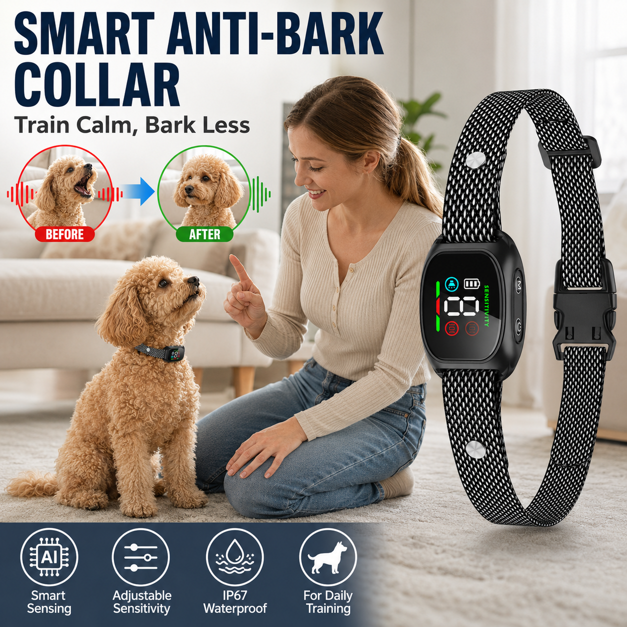Intelligentes Antibellhalsband für Hunde