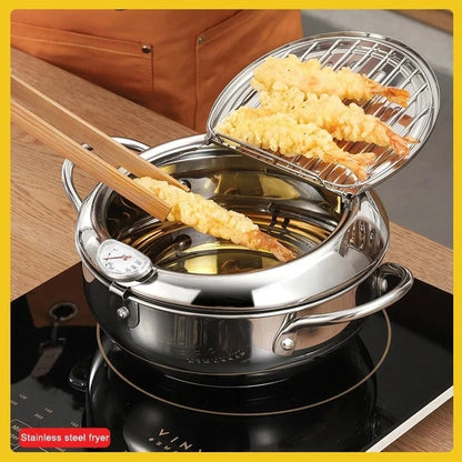 🍳🌡️ Fritierkessel mit Temperaturregelung – Edelstahl 304 Fritierkorb mit Öl-Ablaufsystem | Premium Qualität