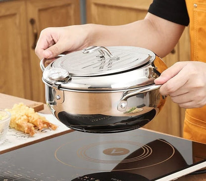 🍳🌡️ Fritierkessel mit Temperaturregelung – Edelstahl 304 Fritierkorb mit Öl-Ablaufsystem | Premium Qualität