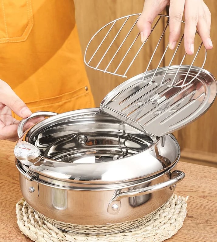 🍳🌡️ Fritierkessel mit Temperaturregelung – Edelstahl 304 Fritierkorb mit Öl-Ablaufsystem | Premium Qualität