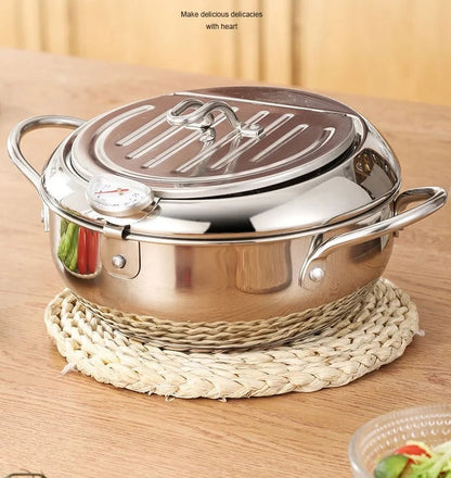 🍳🌡️ Fritierkessel mit Temperaturregelung – Edelstahl 304 Fritierkorb mit Öl-Ablaufsystem | Premium Qualität