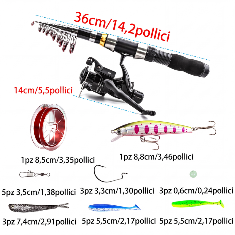 🎣 Komplettes Reise‑Angelset mit Tragetasche – alles‑in‑ein Angelzubehör für Ausflüge & Reisen
