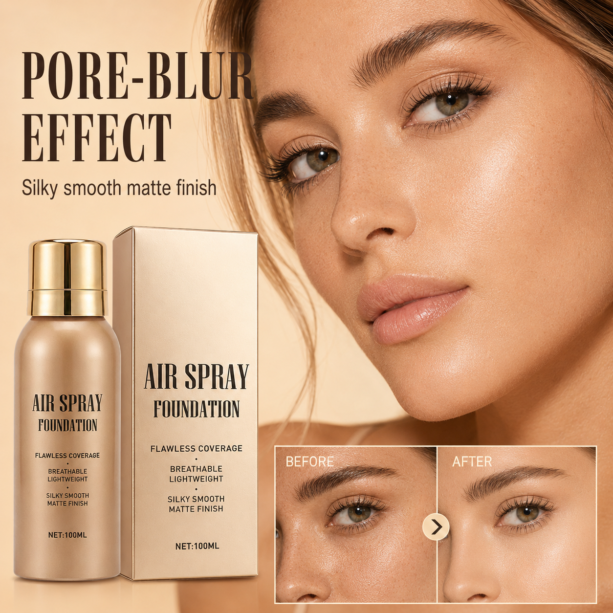 🛒💨 Fondotinta spray waterproof a lunga durata – Incorreggibile, traspirante e resistente. Ordina ora!