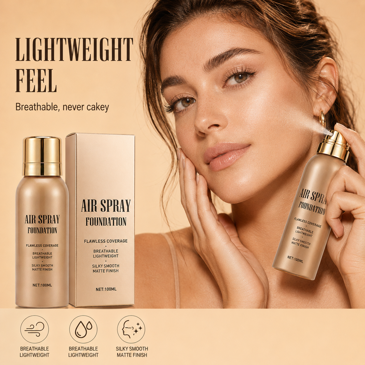 🛒💨 Fondotinta spray waterproof a lunga durata – Incorreggibile, traspirante e resistente. Ordina ora!