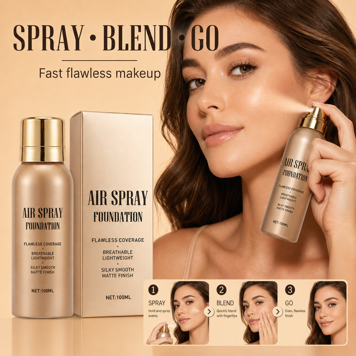🛒💨 Fondotinta spray waterproof a lunga durata – Incorreggibile, traspirante e resistente. Ordina ora!