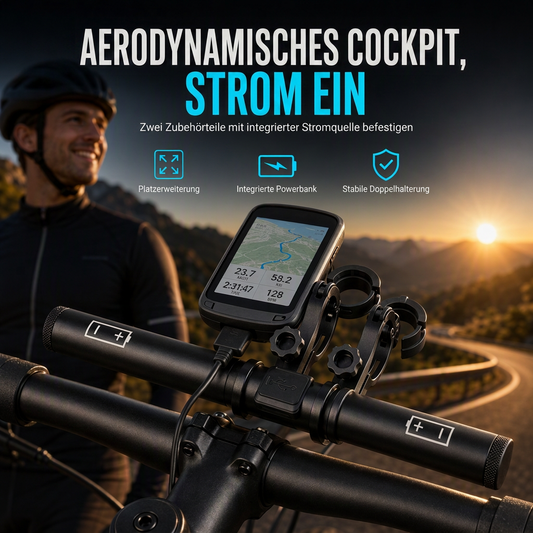 📢Fahrradlenker-Erweiterungshalterung mit USB-Powerbank-Funktion und Halterung für Fahrradlicht/Taschenlampe