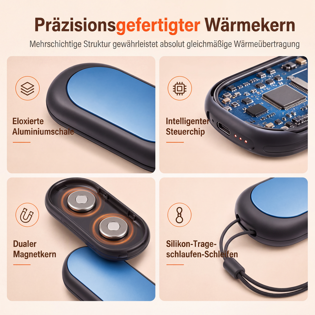 📢⏰Magnetischer, teilbarer 2-in-1 wiederaufladbarer Handwärmer – Mini tragbarer USB-Elektro-Handwärmer