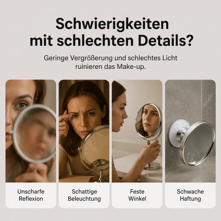 💄 LED Kosmetikspiegel mit 10-facher Vergrößerung – Saugnapf, 360° drehbar & faltbar, für Bad & Make-up