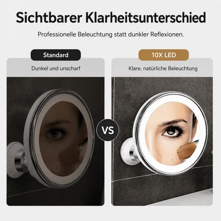 💄 LED Kosmetikspiegel mit 10-facher Vergrößerung – Saugnapf, 360° drehbar & faltbar, für Bad & Make-up