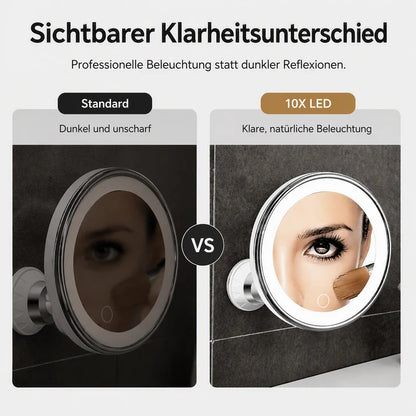 💄 LED Kosmetikspiegel mit 10-facher Vergrößerung – Saugnapf, 360° drehbar & faltbar, für Bad & Make-up