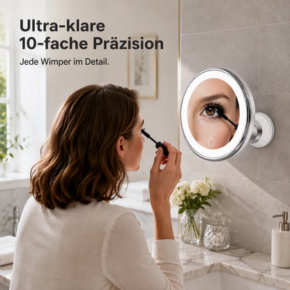 💄 LED Kosmetikspiegel mit 10-facher Vergrößerung – Saugnapf, 360° drehbar & faltbar, für Bad & Make-up