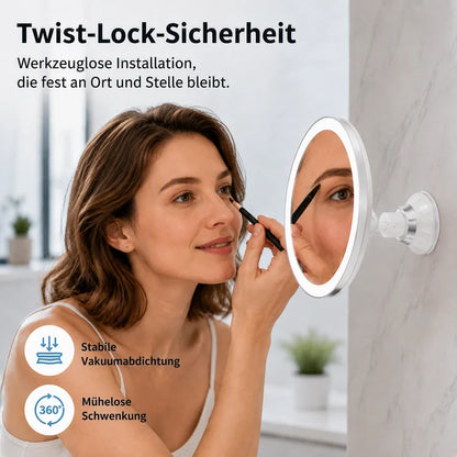 💄 LED Kosmetikspiegel mit 10-facher Vergrößerung – Saugnapf, 360° drehbar & faltbar, für Bad & Make-up