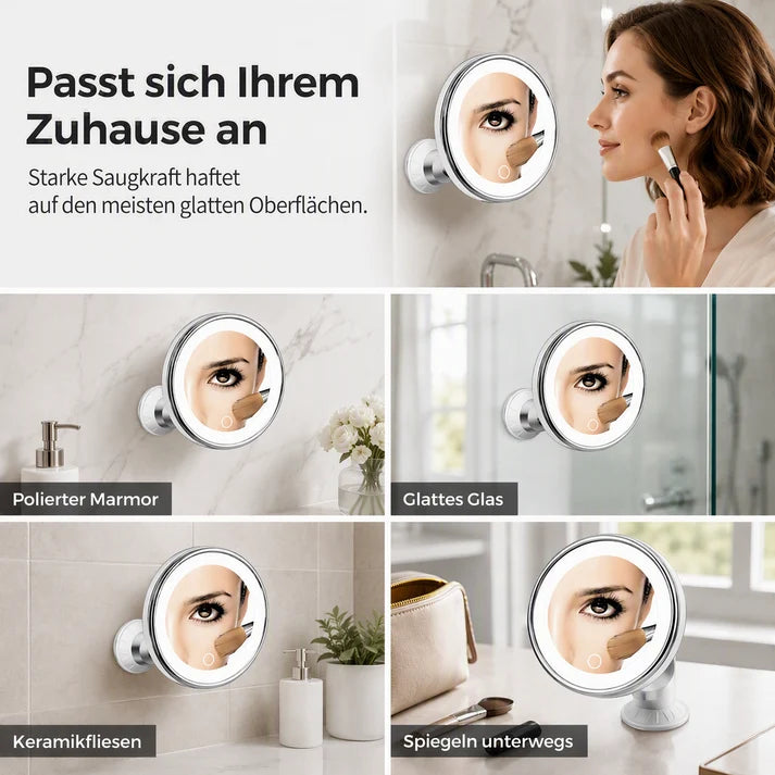 💄 LED Kosmetikspiegel mit 10-facher Vergrößerung – Saugnapf, 360° drehbar & faltbar, für Bad & Make-up