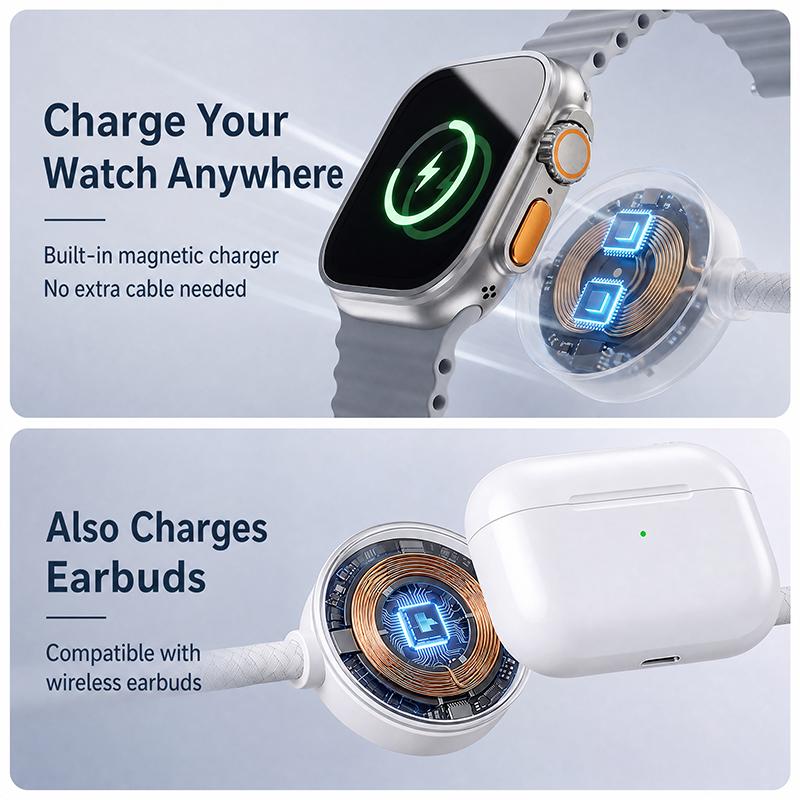 📱⌚ Schnellladekabel für mehrere Geräte – Aufsteckbares Ladegerät für die Watch & USB-C-Stromversorgung