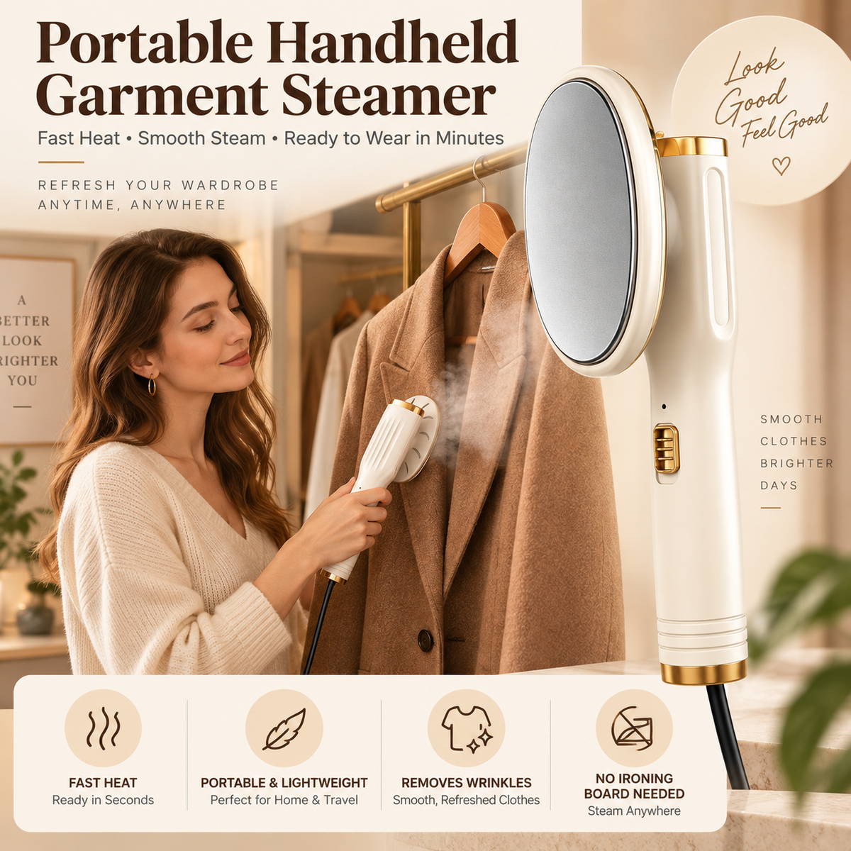 👔✨ Tragbarer Hand-Dampfglätter – 20 Sek. Aufheizzeit, Trocken- & Dampfmodus, auslaufsicher 🌫️