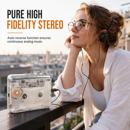 📼 🎵 Klassischer Kassettenspieler im transparenten Retro-Design – Nostalgie pur, Kassetten zu MP3, USB-C