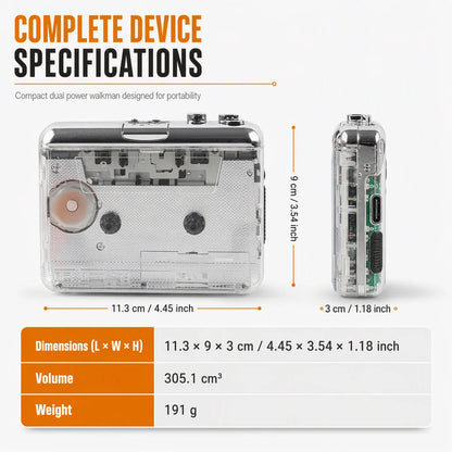 📼 🎵 Klassischer Kassettenspieler im transparenten Retro-Design – Nostalgie pur, Kassetten zu MP3, USB-C