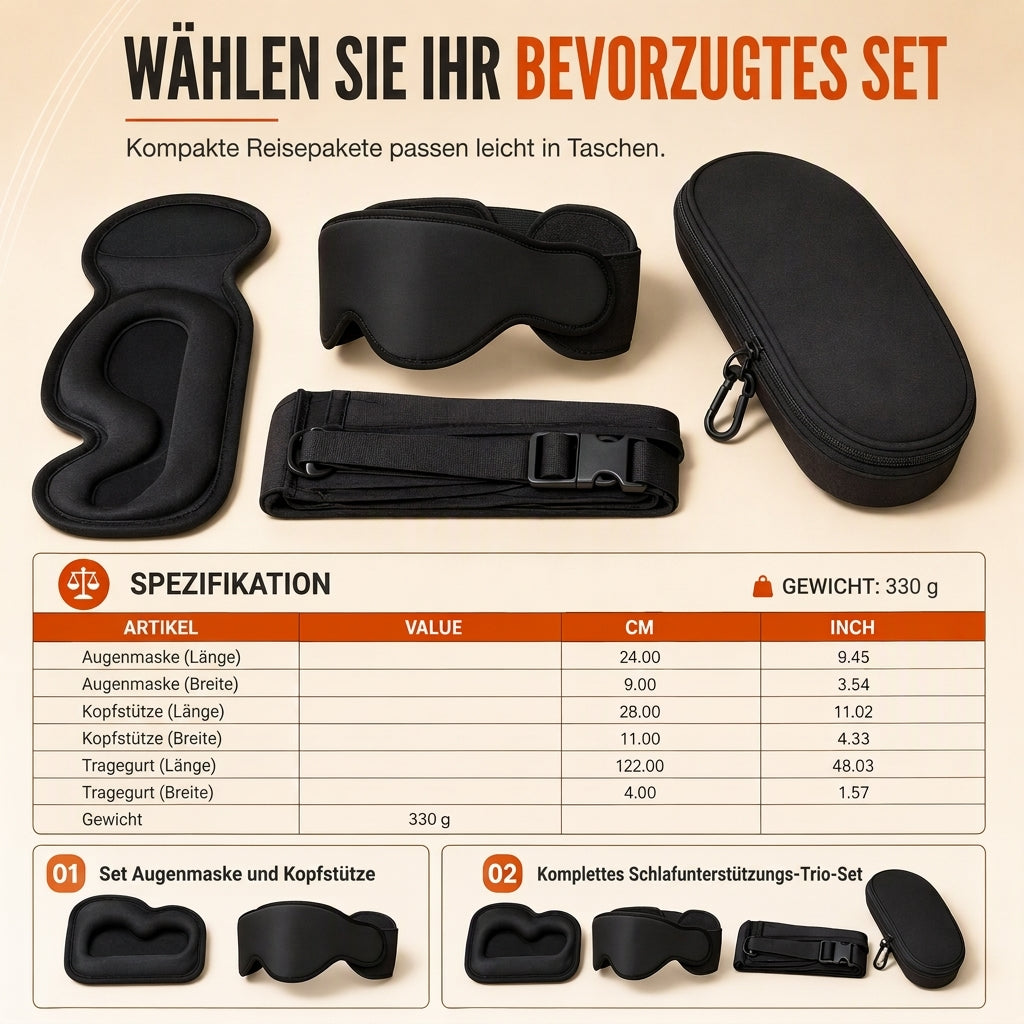 ⏰Set aus integriertem Memory-Foam-Reisekissen und 3D-abdunkelnder Schlafmaske zur Nackenstütze auf Reisen