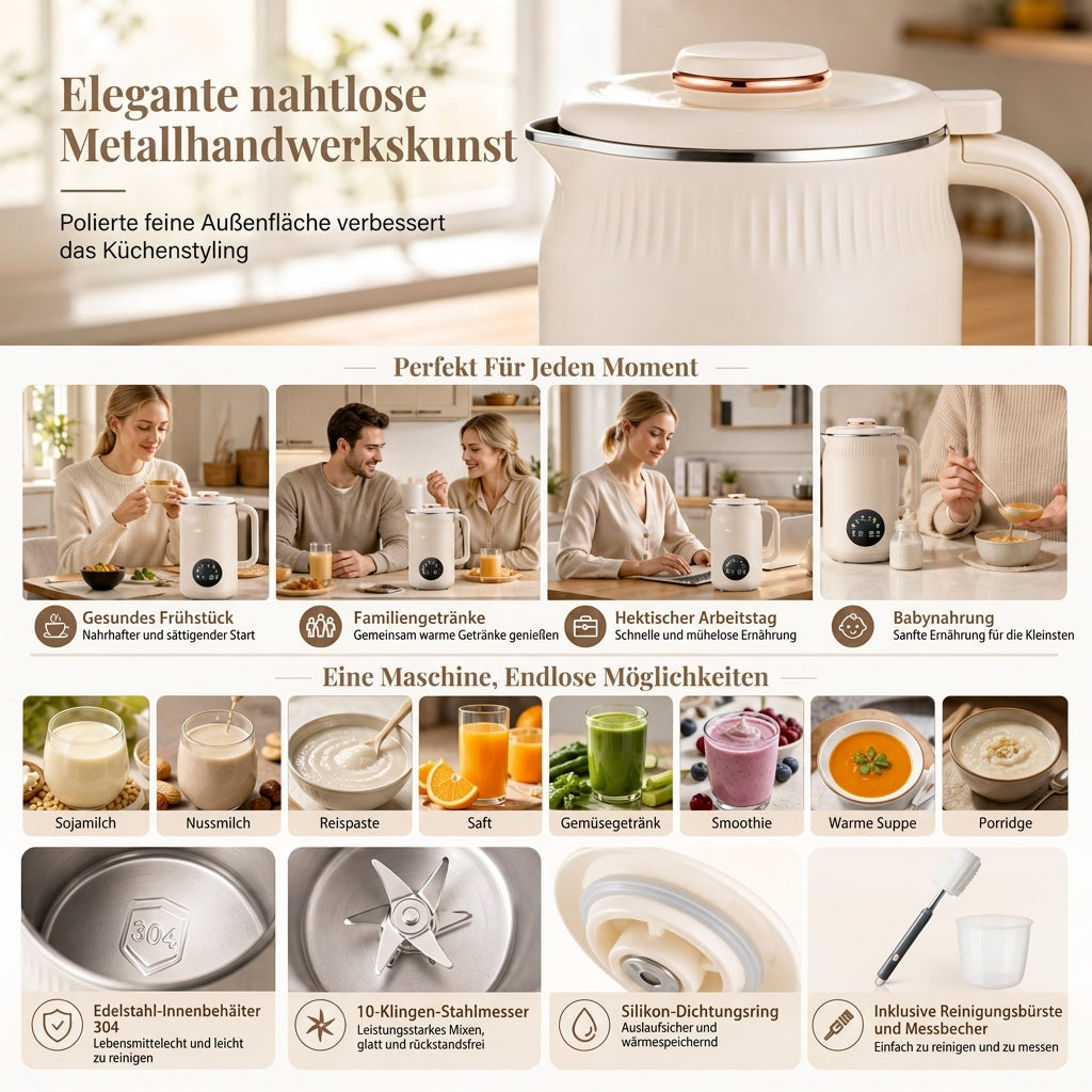 🥛 JETZT 50% RABATT! 🌿 Automatischer Sojamilchbereiter & Mixer – 1500 ml, Filterfrei, 10 Klingen & 304 Edelstahl – Multifunktional für 4-5 Personen ⚡
