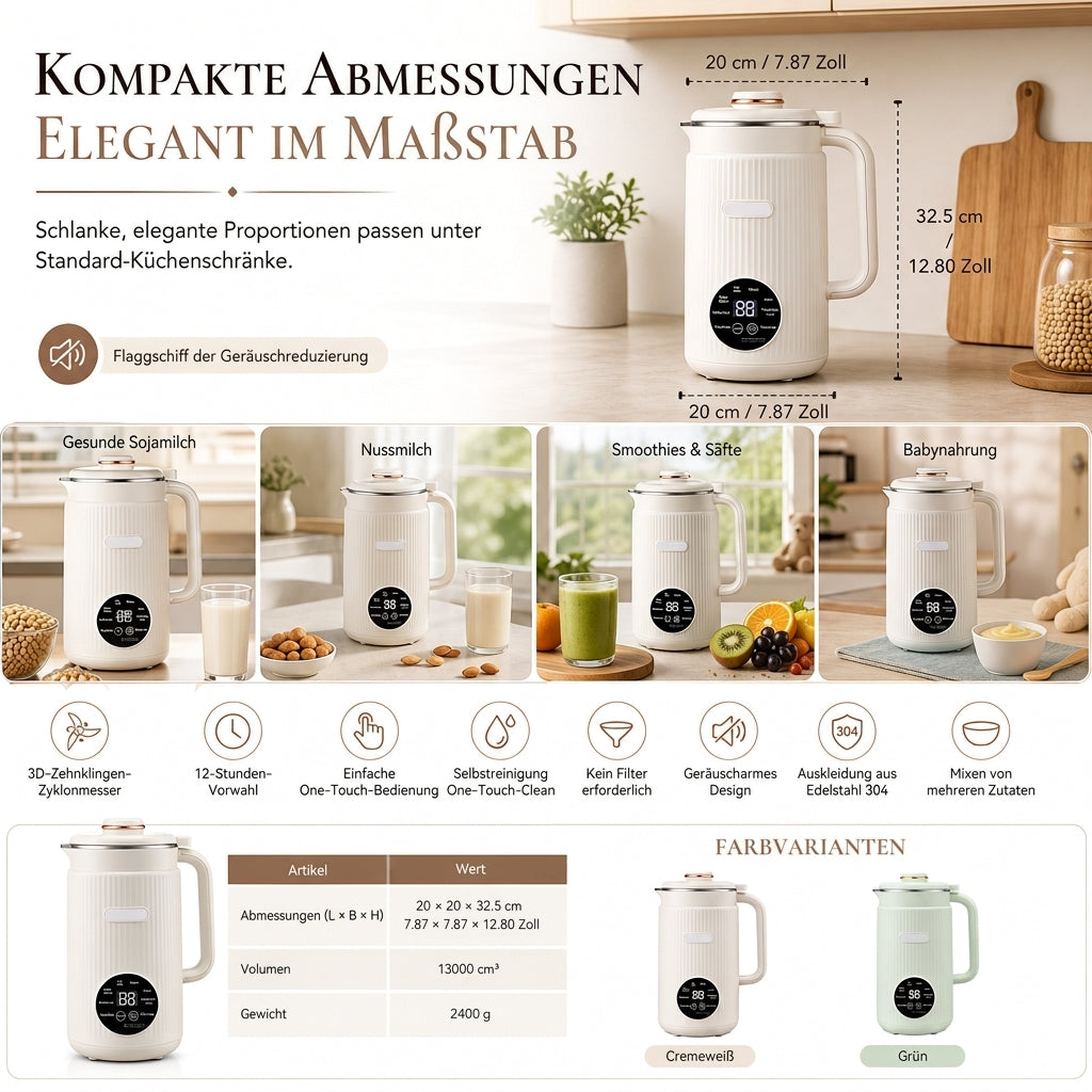 🥛 JETZT 50% RABATT! 🌿 Automatischer Sojamilchbereiter & Mixer – 1500 ml, Filterfrei, 10 Klingen & 304 Edelstahl – Multifunktional für 4-5 Personen ⚡
