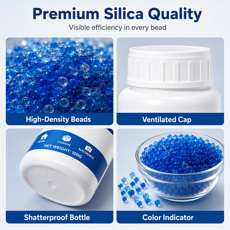 💧🛡️ Silica-Feuchtigkeitsabsorber-Perlen – schnelle Feuchtigkeitsaufnahme, geruchlos & sicher. Kompakte 100-g-Flasche für Schränke, Elektronik & Lagerung! 🏠✅