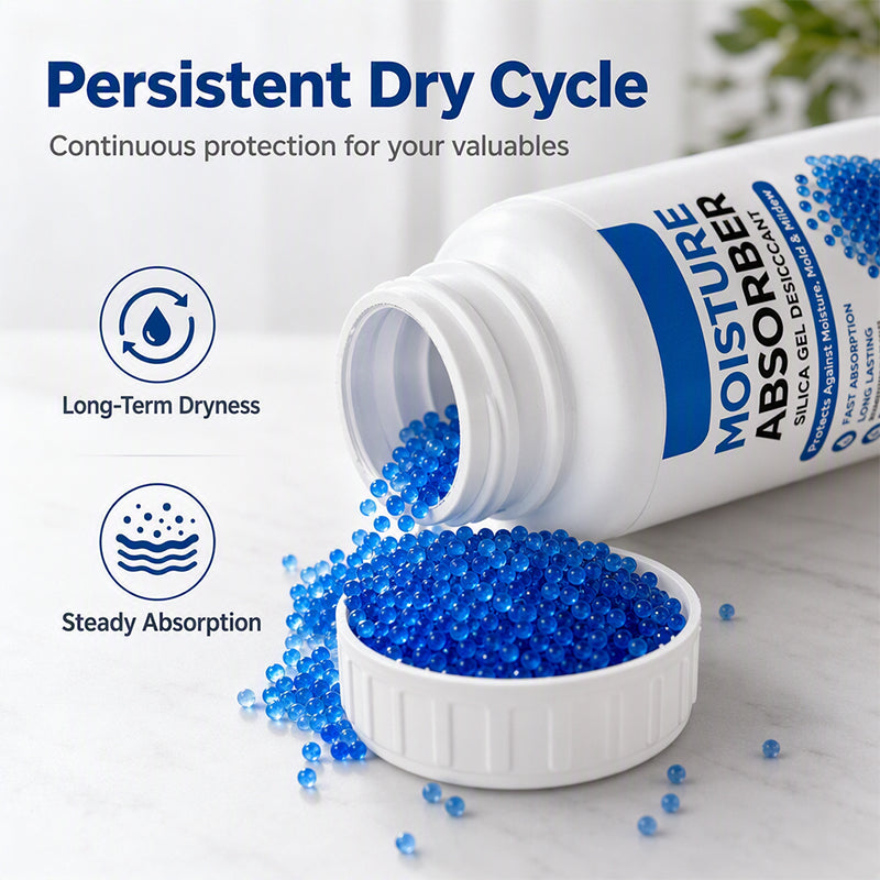 💧🛡️ Silica-Feuchtigkeitsabsorber-Perlen – schnelle Feuchtigkeitsaufnahme, geruchlos & sicher. Kompakte 100-g-Flasche für Schränke, Elektronik & Lagerung! 🏠✅