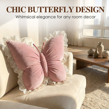 Elegantes Zierkissen in Schmetterlingsform mit Spitzenborte