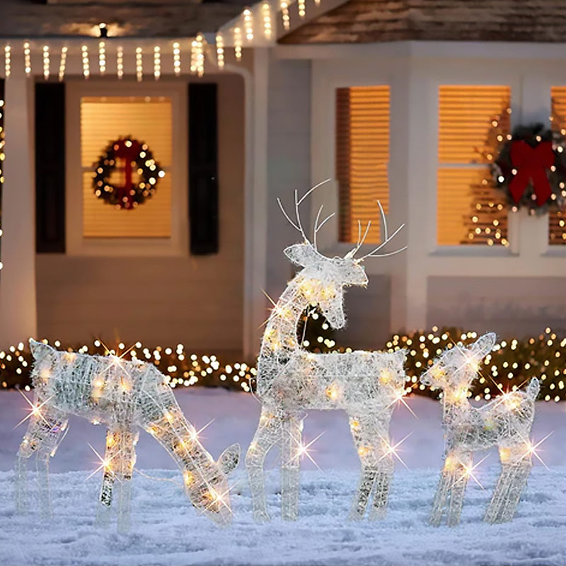 🎄🦌LED-Weihnachtsrentier-Set mit Schleife – dekorative Rentierfamilie für drinnen und draußen