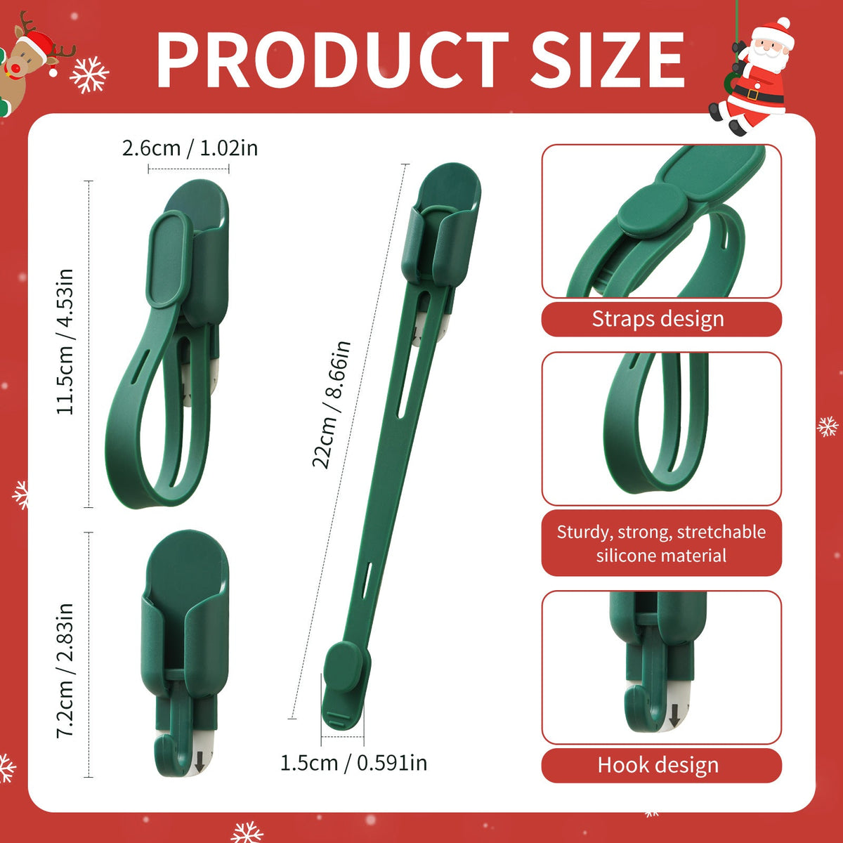 ⏰ Silikon-Weihnachtskranzbänder und -Haken (5 Stück) – Befestigen Sie Ihre Kränze und Girlanden ganz einfach🎅