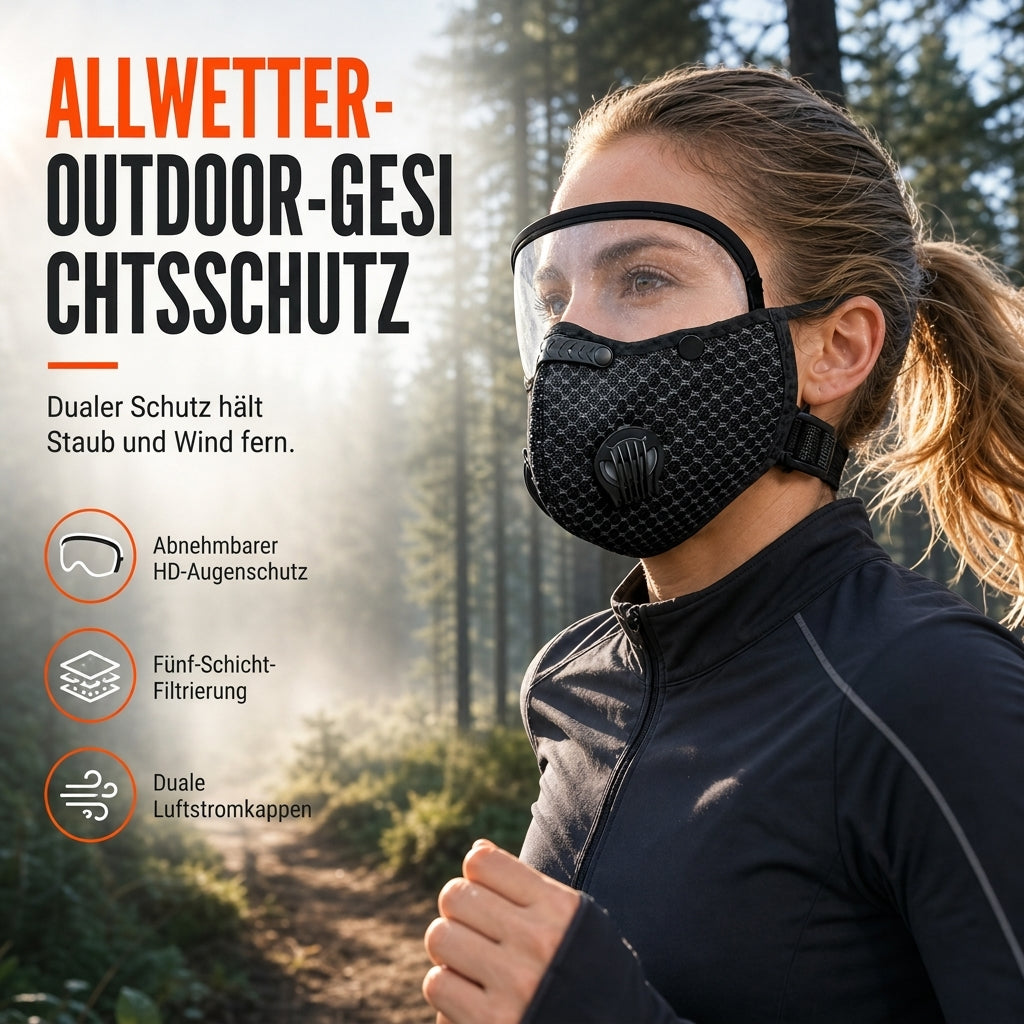 ⏰Staubdichte und winddichte Outdoor-Sport-Gesichtsmaske mit schützendem Sichtschutz und Atemfunktion für Laufen und Radfahren
