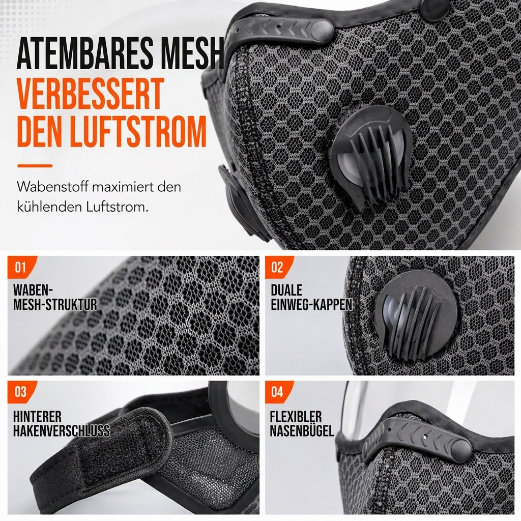 ⏰Staubdichte und winddichte Outdoor-Sport-Gesichtsmaske mit schützendem Sichtschutz und Atemfunktion für Laufen und Radfahren