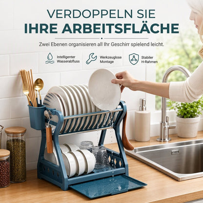✨Mehrschichtige Küchen-Abtropfgestell und Aufbewahrungsorganizer für Geschirr mit Stahlrahmen
