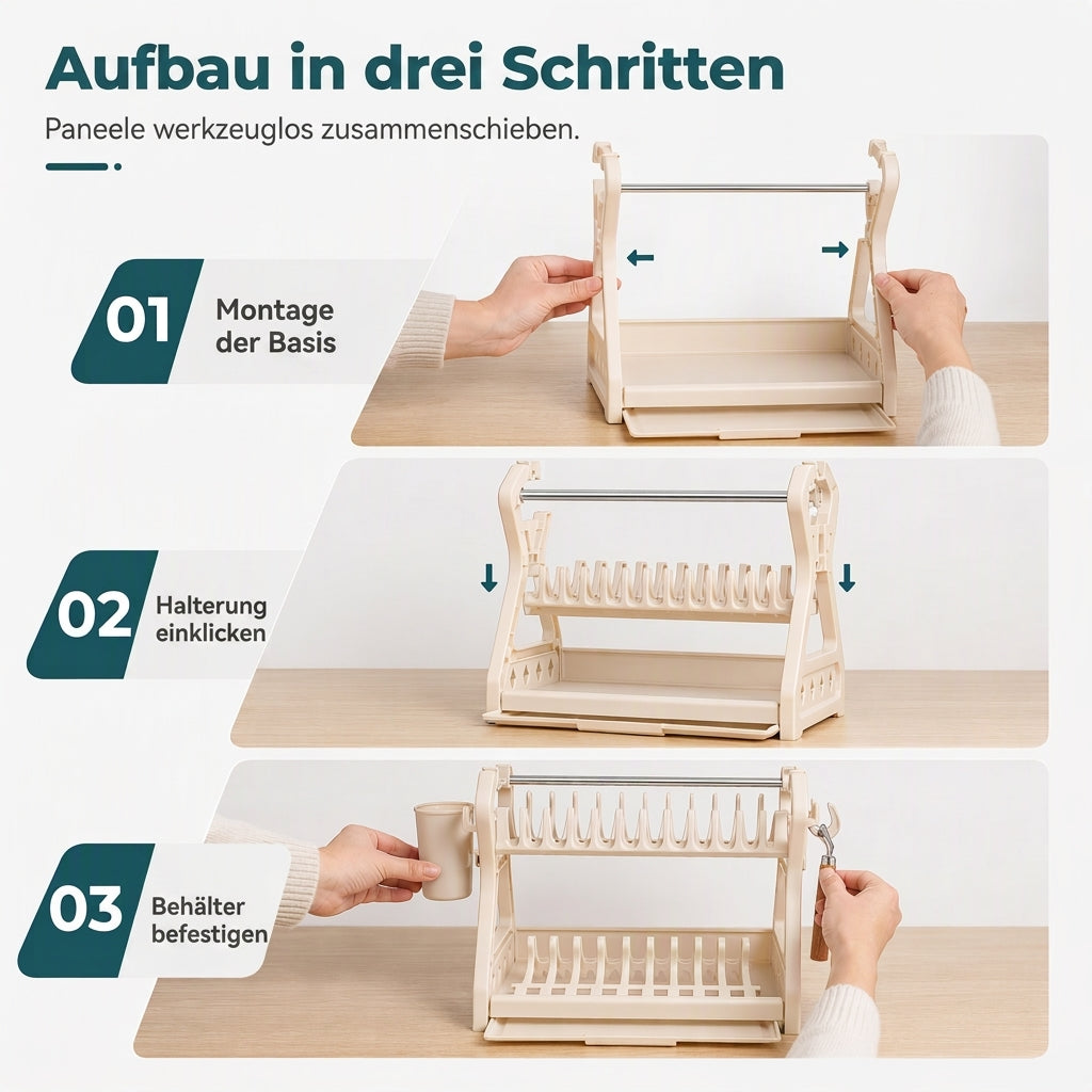 ✨Mehrschichtige Küchen-Abtropfgestell und Aufbewahrungsorganizer für Geschirr mit Stahlrahmen