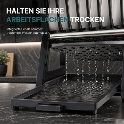 ✨Mehrschichtige Küchen-Abtropfgestell und Aufbewahrungsorganizer für Geschirr mit Stahlrahmen